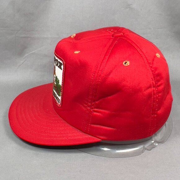 Vtg Red Fox Chewing Tobacco Snapback Hat Lined Outdoor Baseball Patch USA Mens